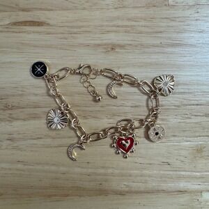 Jessica Simpson Gold Tone‎ Charm Bracelet Celestial Moon Heart Sun Star Amulet